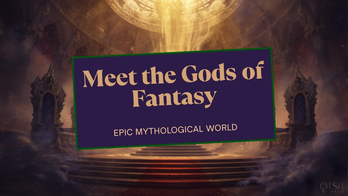 Fantasy pantheon of gods on thrones