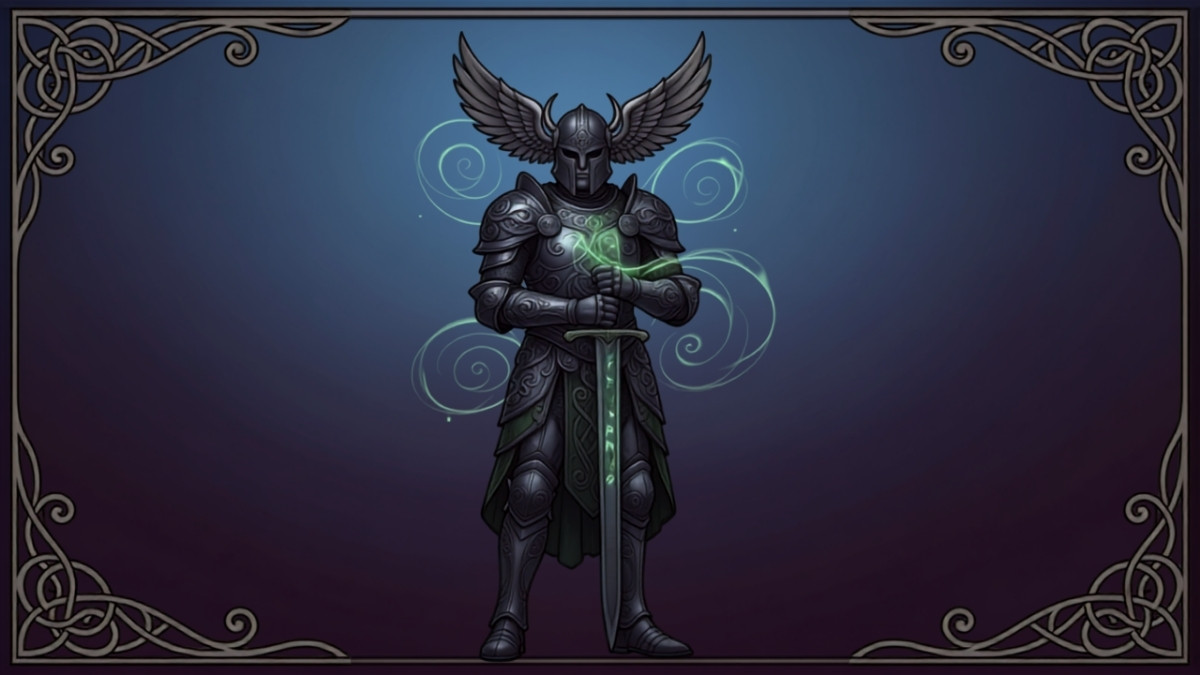 Armored warrior with sword, video game concept art